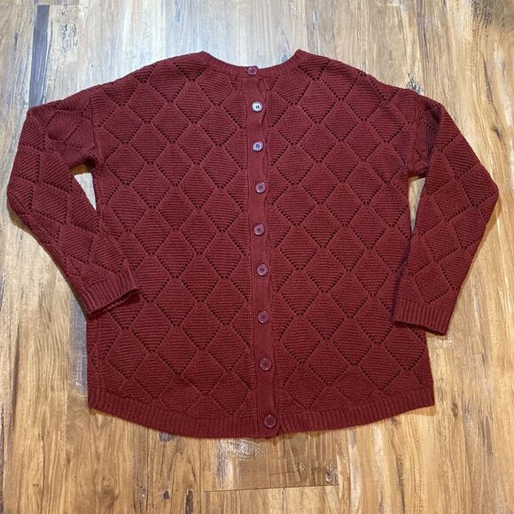 Olive & Oak Diamond Textured Cable Knit Burgandy Sweater - Picture 2 of 7